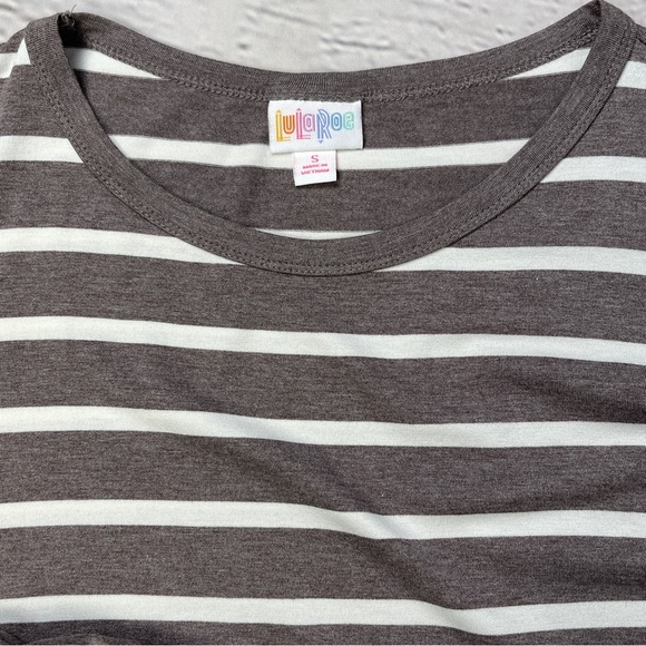 LULAROE Julia brown white striped short sleeve soft lightweight dress NEW size S - Picture 5 of 12